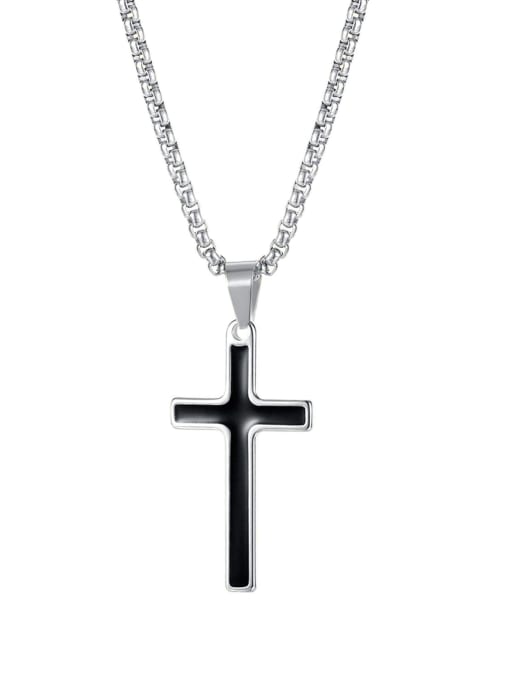 [Steel Black Pendant  chain 4*70cm] Titanium Steel Enamel Cross Hip Hop Necklace
